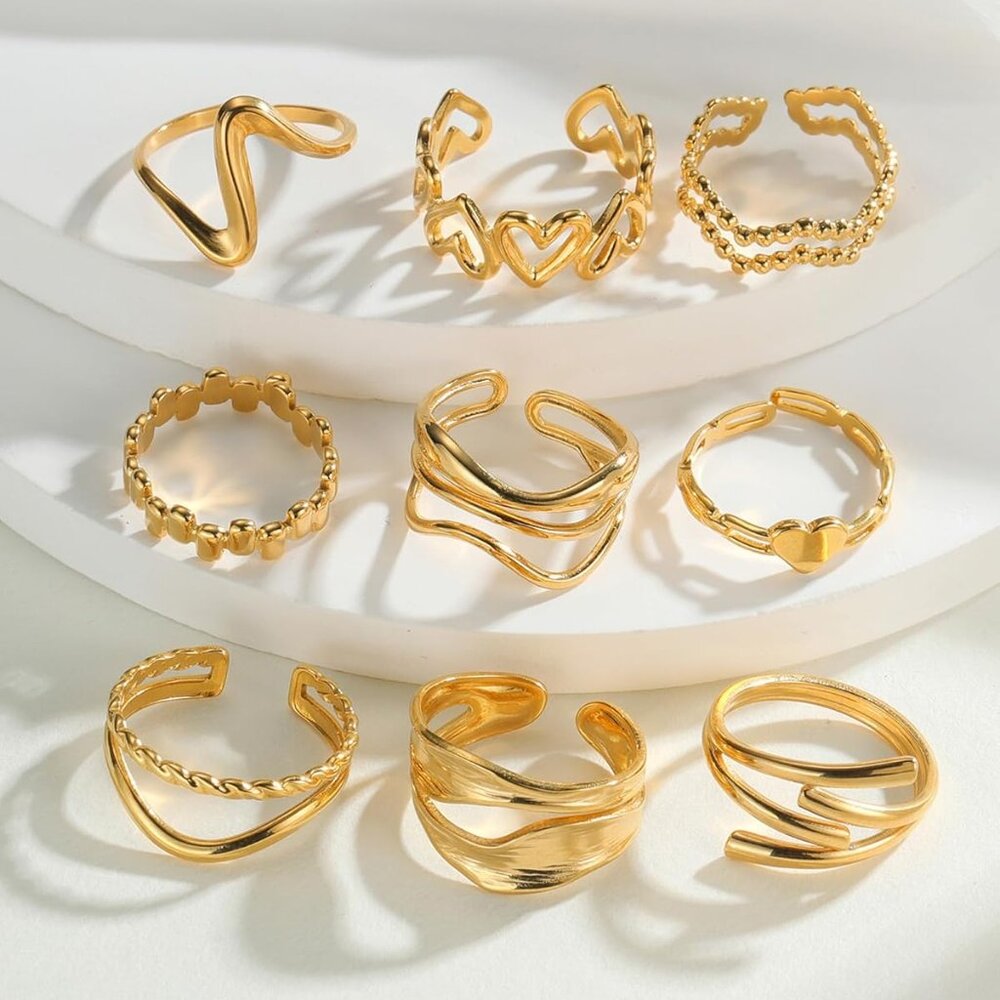 Stylish 9pcs Gold Stackable Rings - Waterproof, N… - image 2